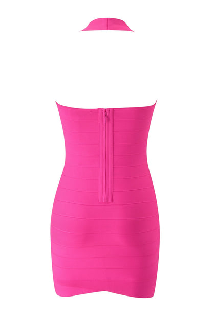 Noblessine ROSELLA BANDAGE MINI DRESS - NEON PINK