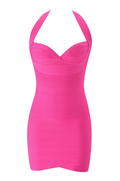 Noblessine ROSELLA BANDAGE MINI DRESS - NEON PINK