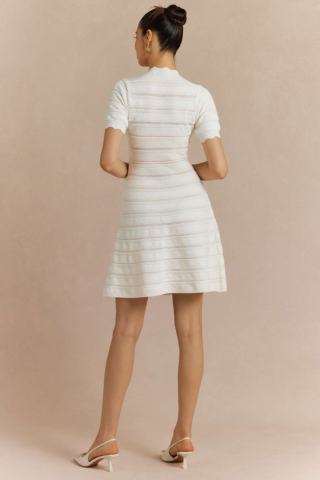 Noblessine V-Neck Cut Out Metallic Button Short Sleeve Mini Dress