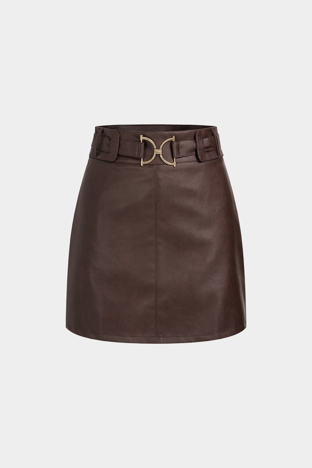Noblessine Faux Leather Belted Mini Skirt