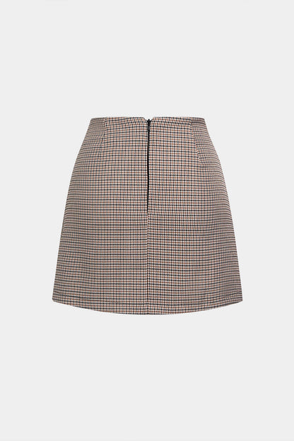 Noblessine Plaid Print Asymmetrical Pleated Mini Skirt