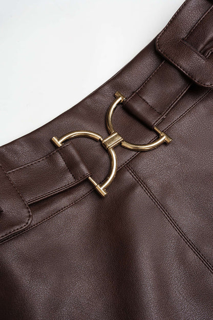 Noblessine Faux Leather Belted Mini Skirt