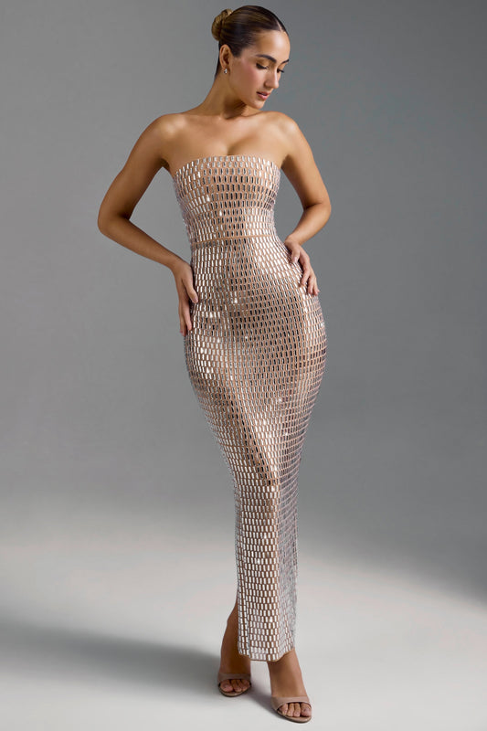 Noblessine Bandeau Maxi Dress in Almond