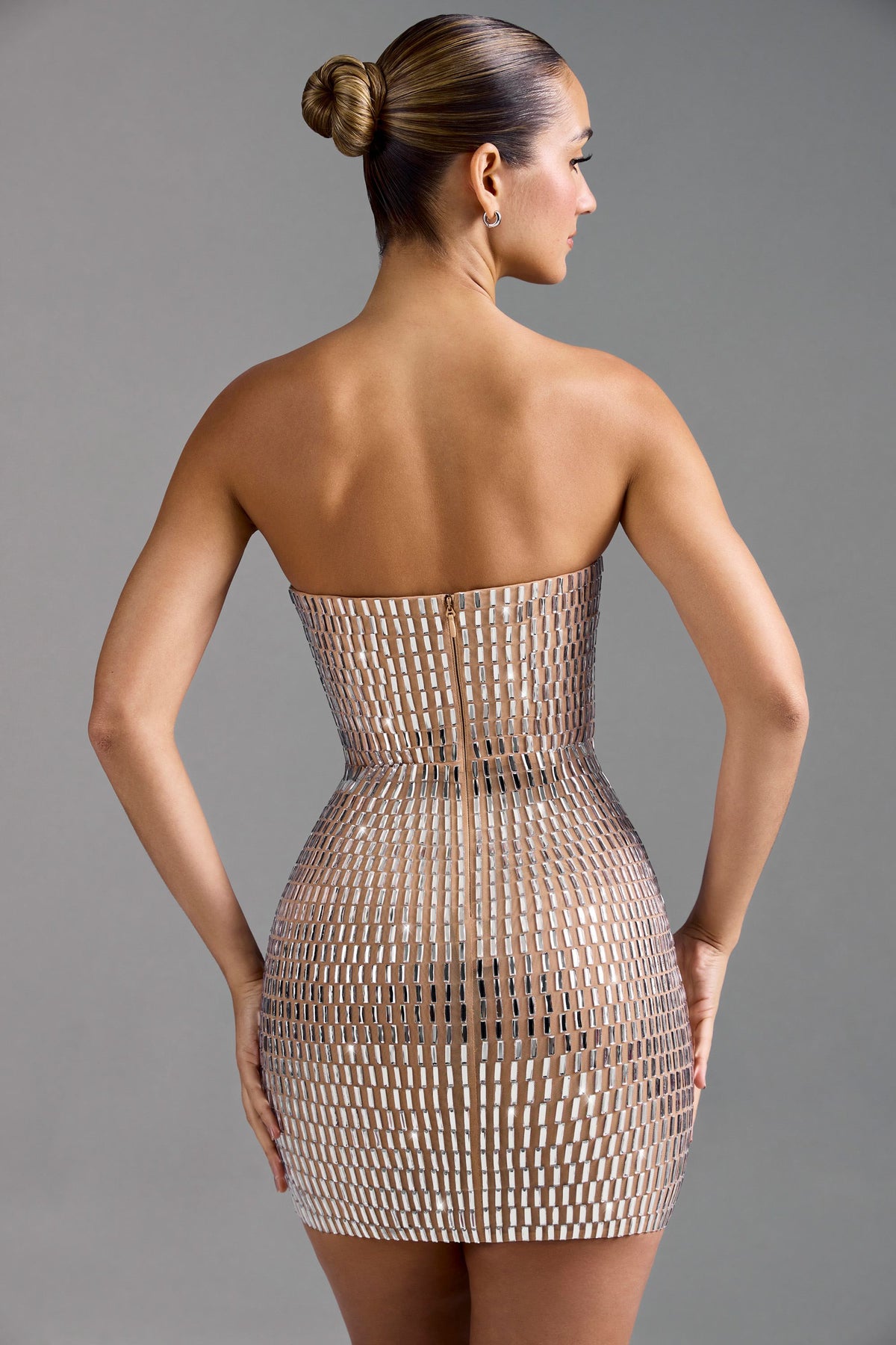 Noblessine Bandeau Mini Dress in Almond