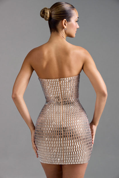 Noblessine Bandeau Mini Dress in Almond