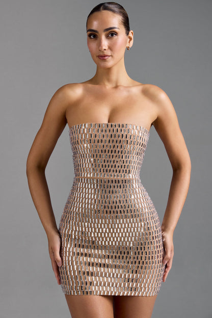 Noblessine Bandeau Mini Dress in Almond