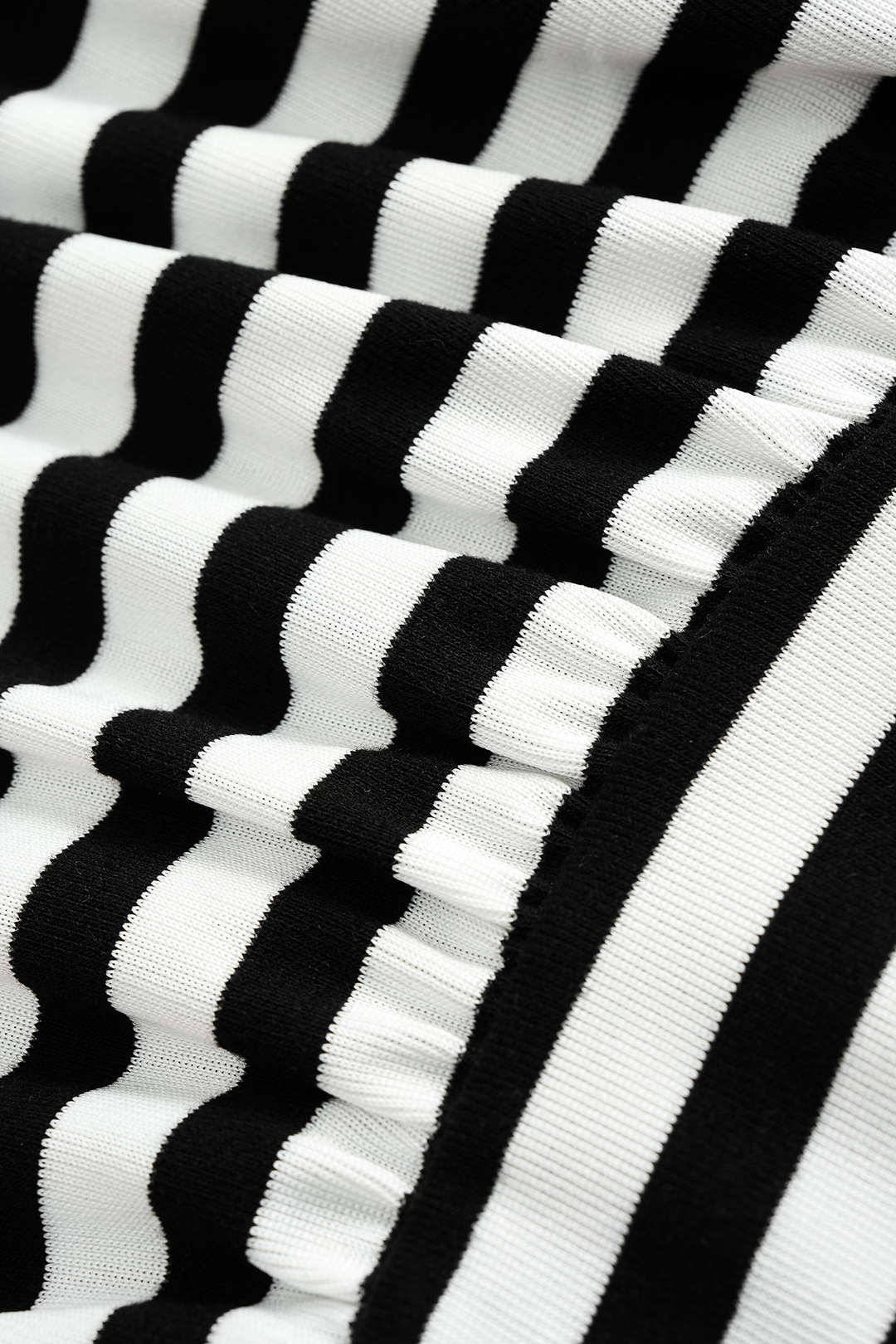Noblessine Stripes Print Bell Long-Sleeve Top And Mini Skirt Set