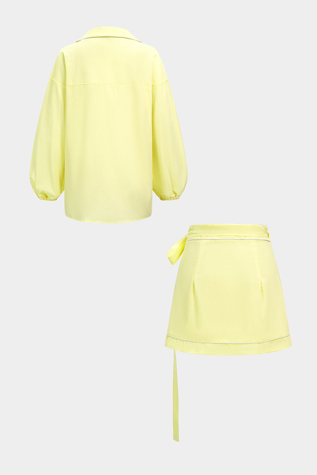 Noblessine Notched Lapel Long Sleeve Shirt And Tie-Up Mini Skirt Set