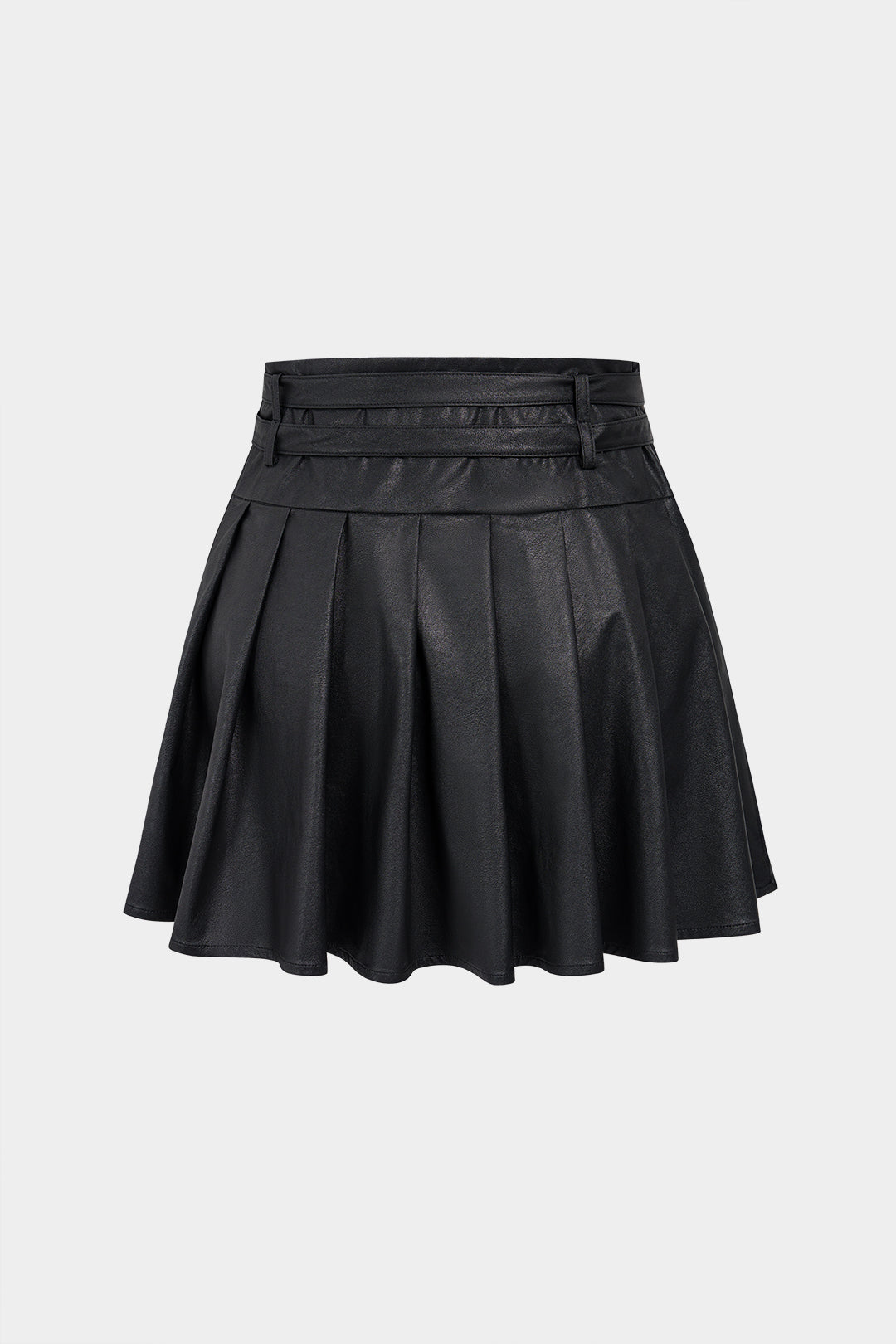 Noblessine Faux Leather Metallic Belted Mini Skirt
