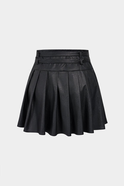 Noblessine Faux Leather Metallic Belted Mini Skirt