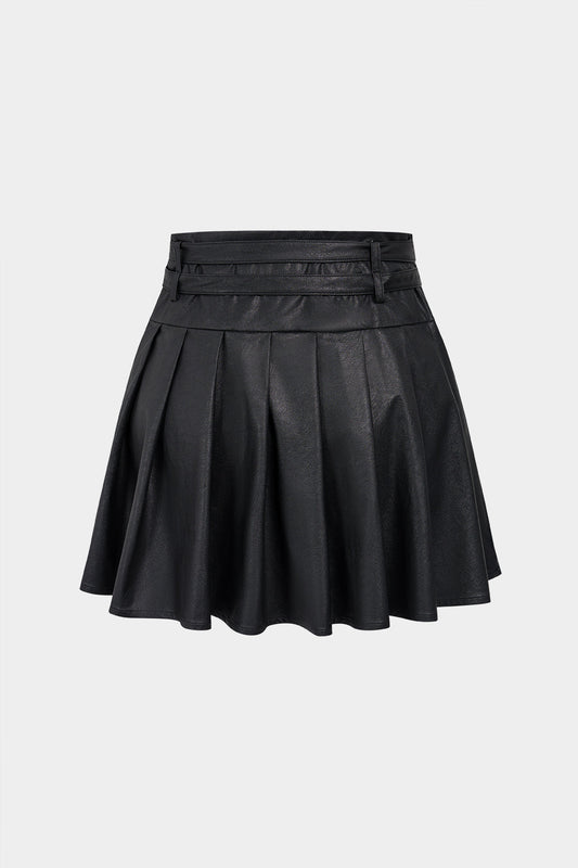 Noblessine Faux Leather Metallic Belted Mini Skirt