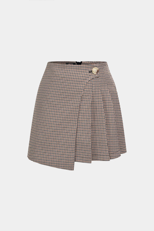 Noblessine Plaid Print Asymmetrical Pleated Mini Skirt