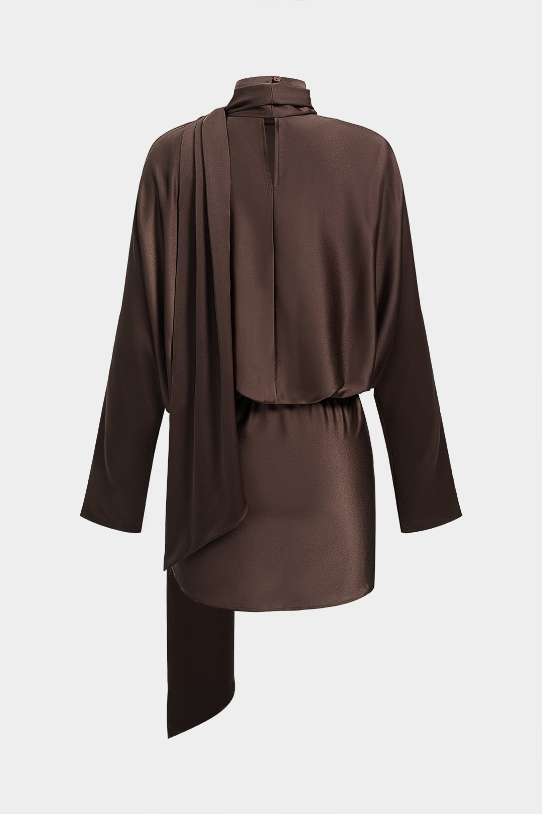 Noblessine Satin Asymmetrical Tie-Up Long Sleeve Mini Dress