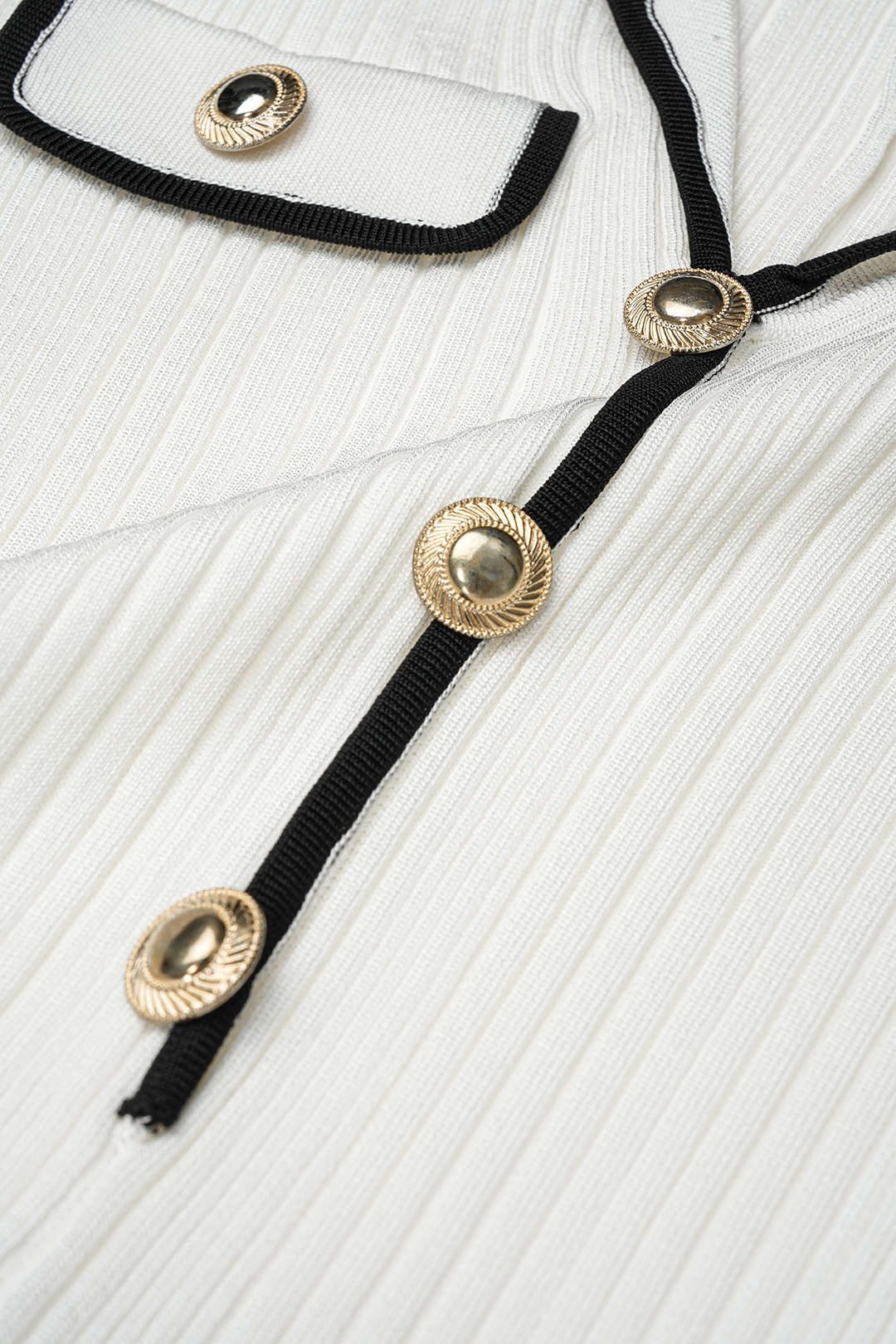 Noblessine Knit Contrast Trim Metallic Button Short Sleeve Mini Dress