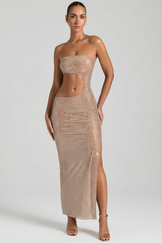 Noblessine Cut-Out Bandeau Maxi Dress in Honey
