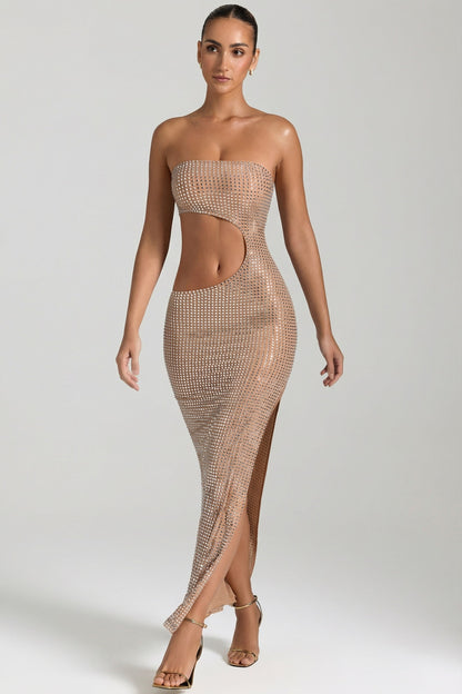 Noblessine Cut-Out Bandeau Maxi Dress in Honey