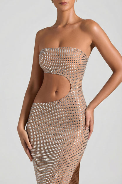Noblessine Cut-Out Bandeau Maxi Dress in Honey