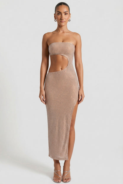 Noblessine Cut-Out Bandeau Maxi Dress in Honey