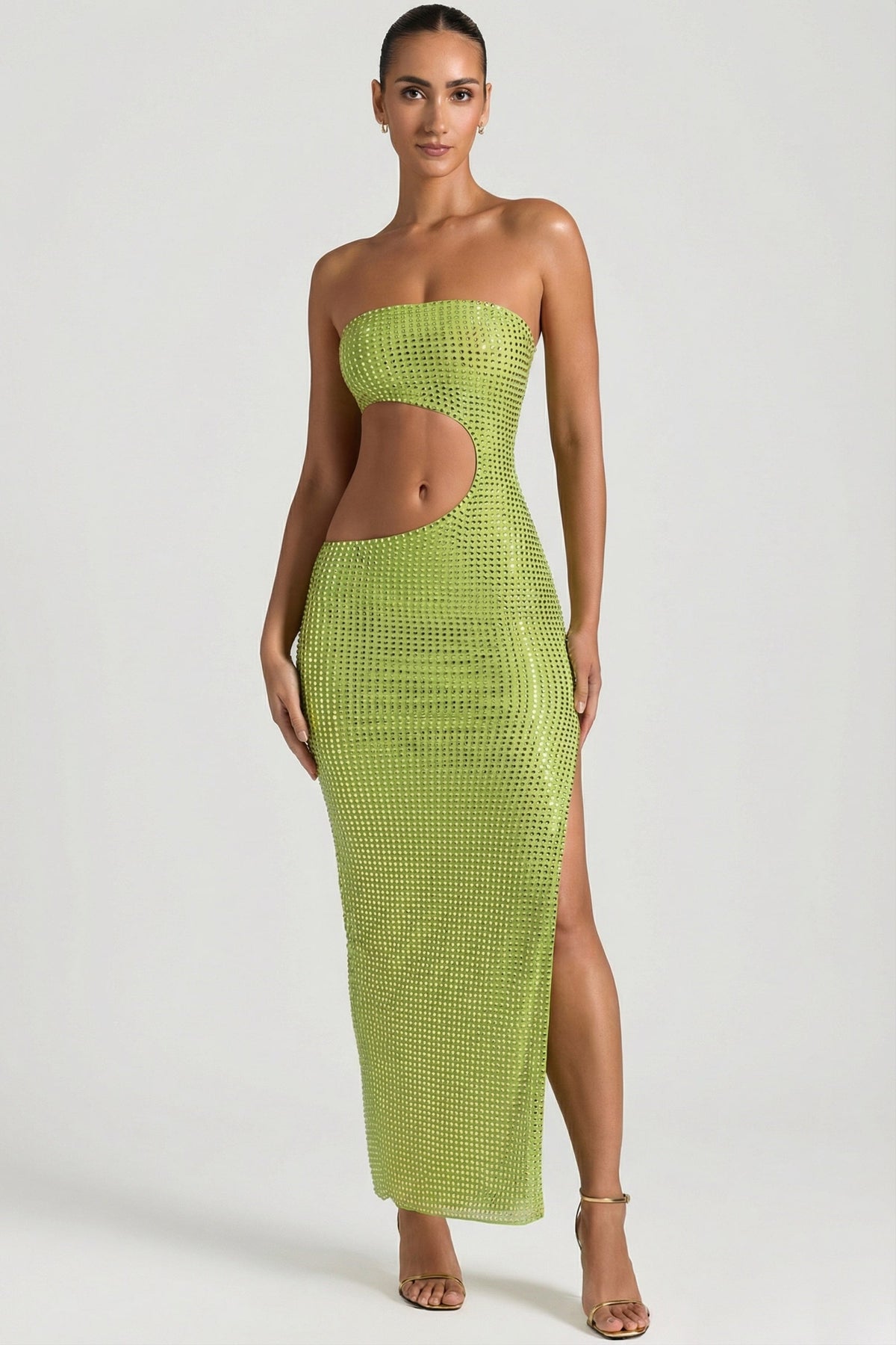 Noblessine Cut-Out Bandeau Maxi Dress in Pear Green