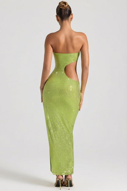 Noblessine Cut-Out Bandeau Maxi Dress in Pear Green
