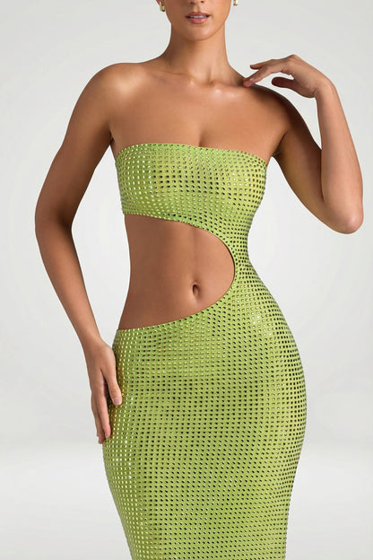 Noblessine Cut-Out Bandeau Maxi Dress in Pear Green
