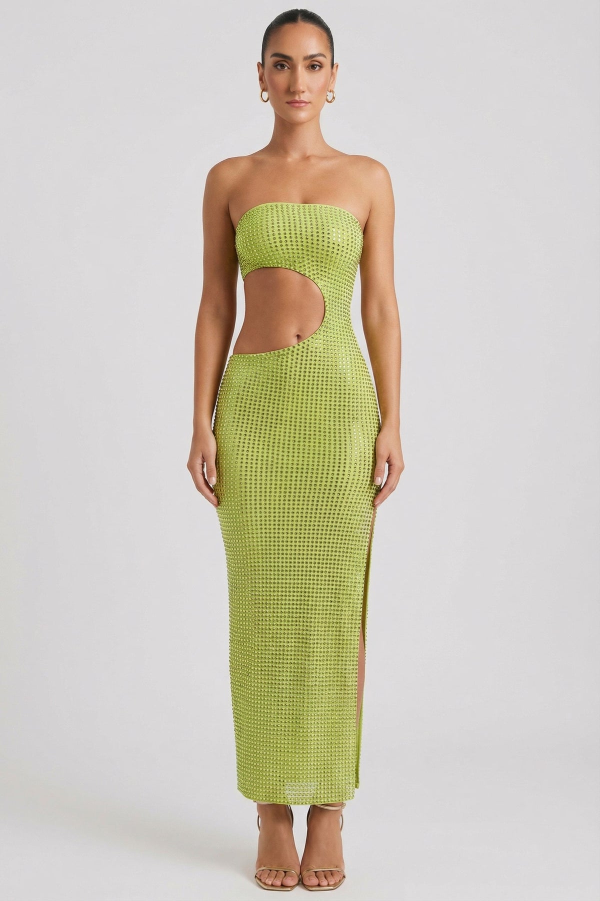 Noblessine Cut-Out Bandeau Maxi Dress in Pear Green