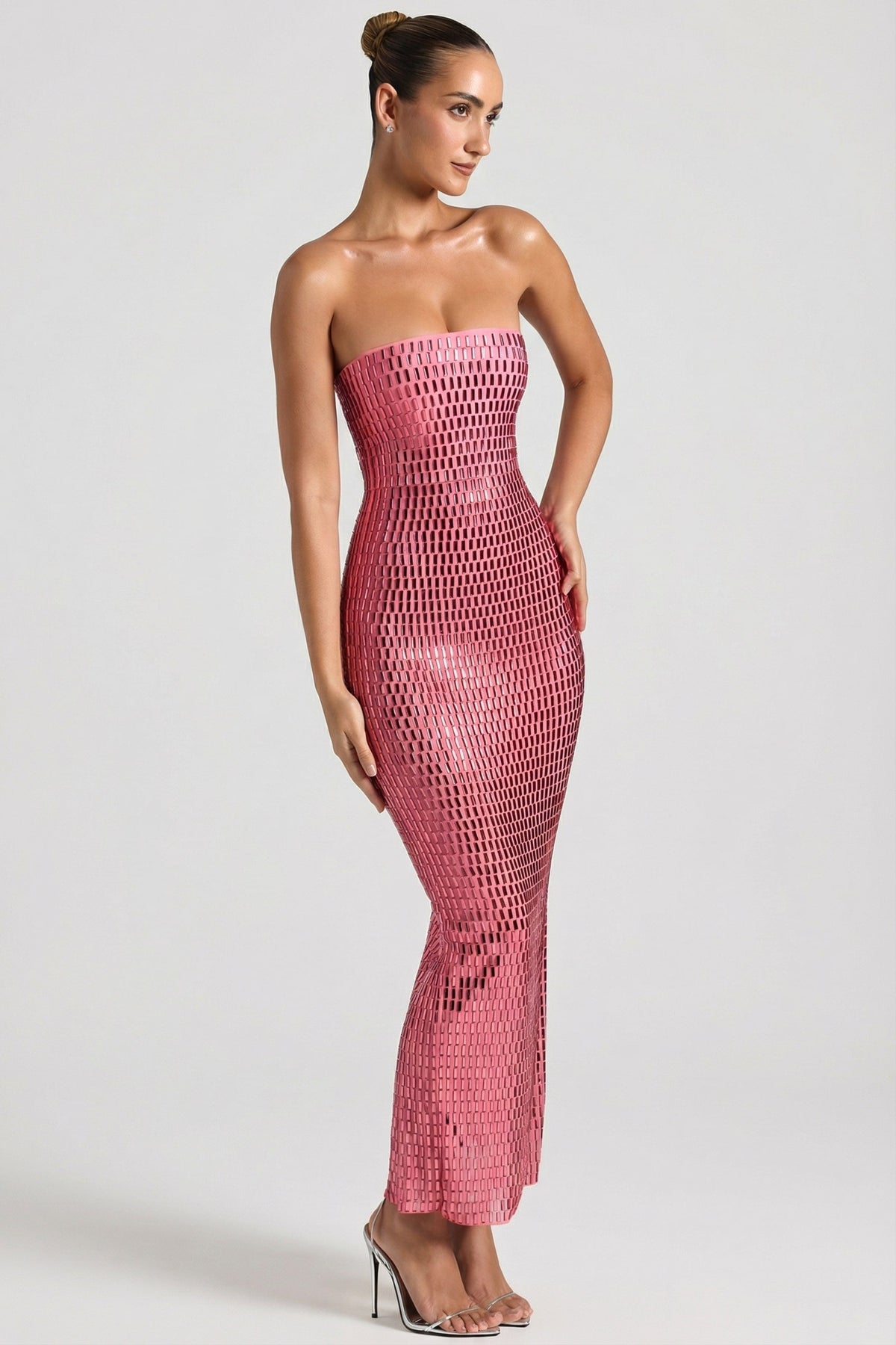Noblessine Strapless Bandeau Maxi Dress in Watermelon
