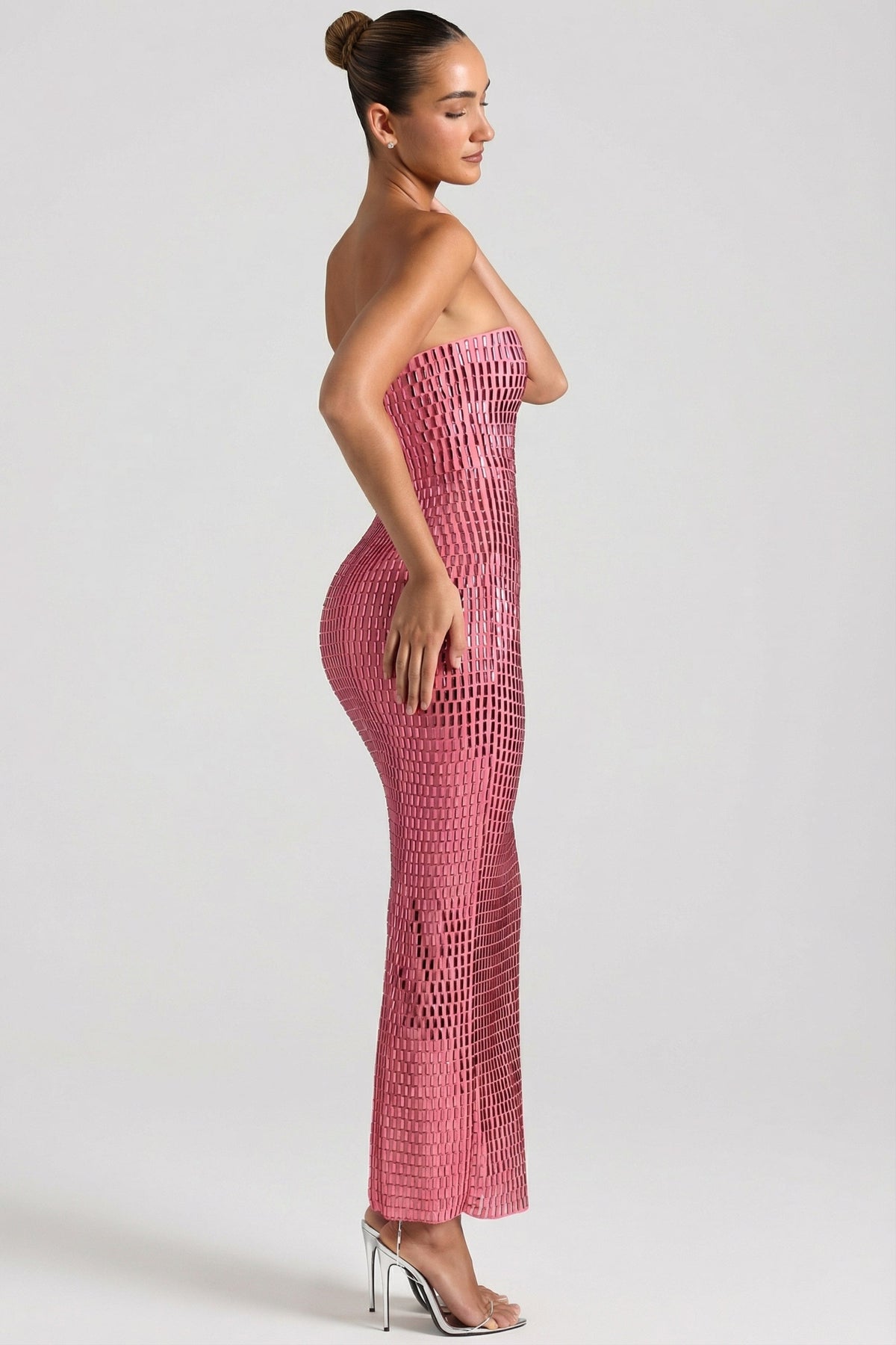 Noblessine Strapless Bandeau Maxi Dress in Watermelon