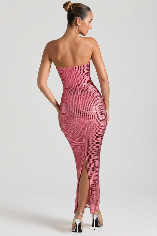 Noblessine Strapless Bandeau Maxi Dress in Watermelon