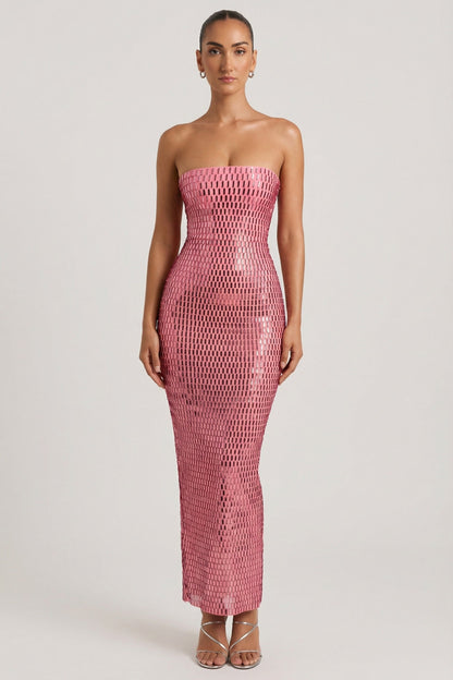 Noblessine Strapless Bandeau Maxi Dress in Watermelon