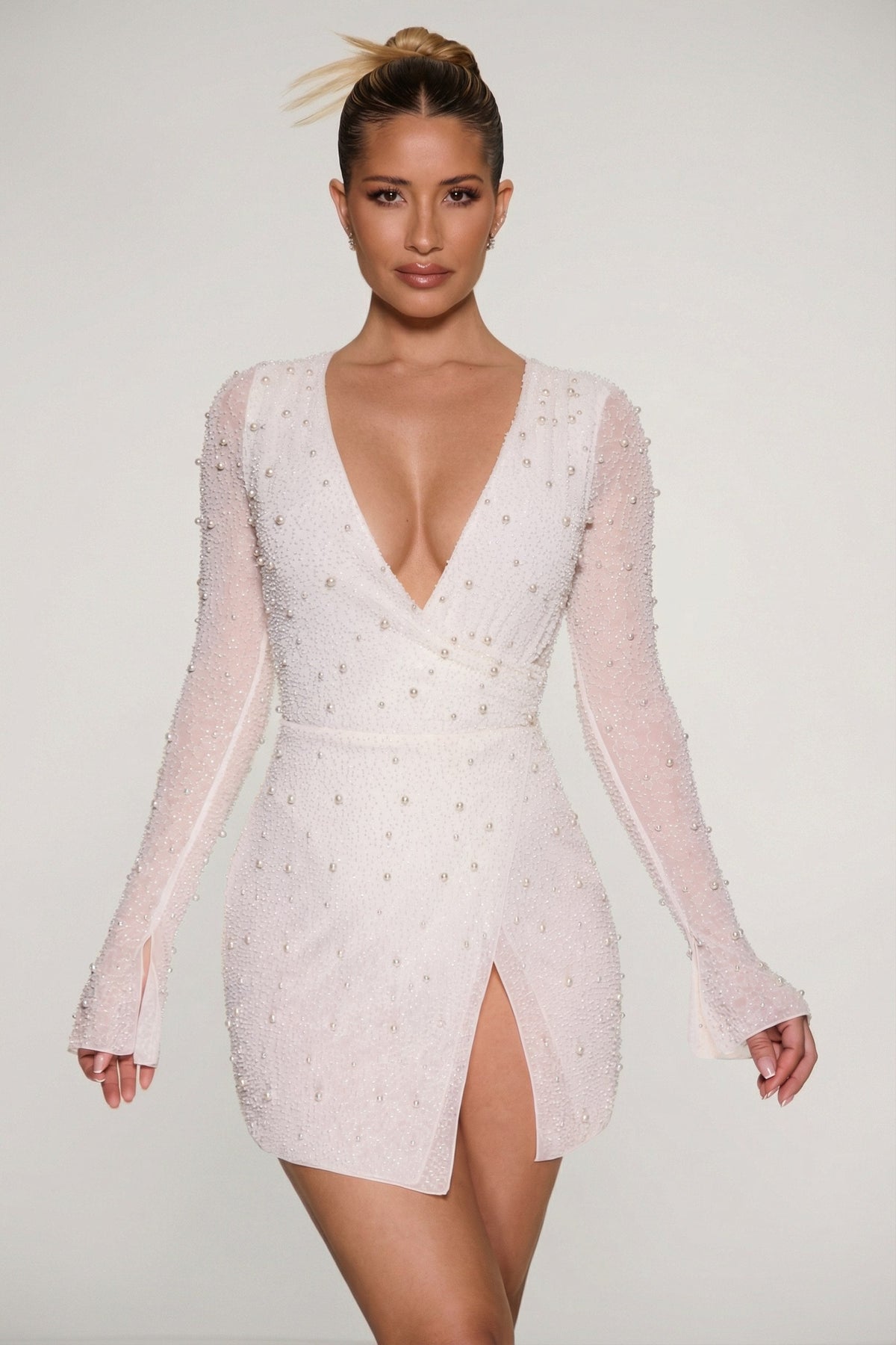 Noblessine Wrap Over A-Line Mini Dress in Ivory