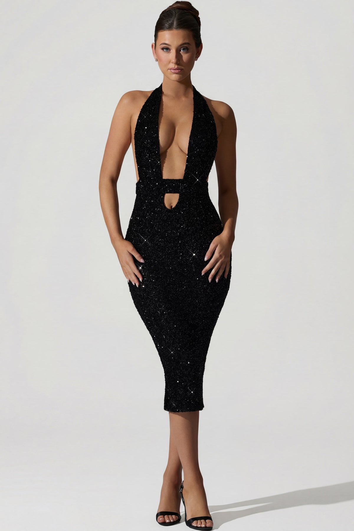 Noblessine Cut-Out Open-Back Midaxi Dress in Black